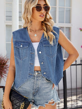 Load image into Gallery viewer, Pocketed Button Up Sleeveless Denim Jacket
