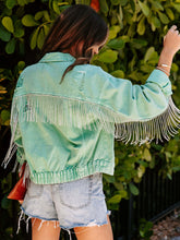 Load image into Gallery viewer, Fringe Detail Long Sleeve Denim Jacket
