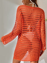 Load image into Gallery viewer, Openwork Boat Neck Long Sleeve Cover-Up
