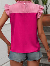 Load image into Gallery viewer, Frill Contrast Round Neck Cap Sleeve Blouse
