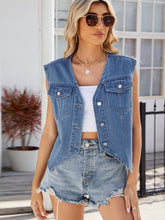 Load image into Gallery viewer, Pocketed Button Up Sleeveless Denim Jacket
