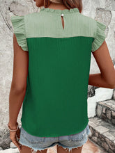 Load image into Gallery viewer, Frill Contrast Round Neck Cap Sleeve Blouse
