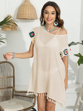 Load image into Gallery viewer, Tassel Boat Neck Flutter Sleeve Cover Up
