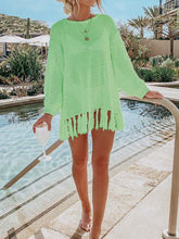 Load image into Gallery viewer, Double Take Openwork Tassel Hem Long Sleeve Knit Cover Up
