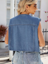 Load image into Gallery viewer, Pocketed Button Up Sleeveless Denim Jacket
