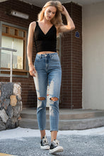 Load image into Gallery viewer, BAYEAS High Waist Distressed Washed Cropped Mom Jeans
