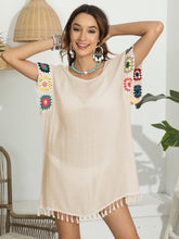 Load image into Gallery viewer, Tassel Boat Neck Flutter Sleeve Cover Up
