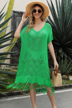 Load image into Gallery viewer, Double Take Eyelet Fringe Hem Longline Knit Cover Up
