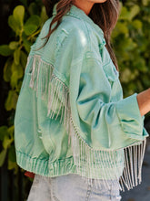 Load image into Gallery viewer, Fringe Detail Long Sleeve Denim Jacket
