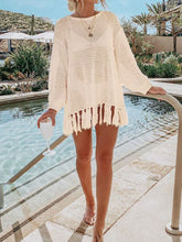 Load image into Gallery viewer, Double Take Openwork Tassel Hem Long Sleeve Knit Cover Up
