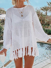 Load image into Gallery viewer, Double Take Openwork Tassel Hem Long Sleeve Knit Cover Up
