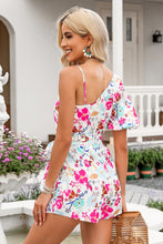 Load image into Gallery viewer, Floral Asymmetrical Neck Tie Waist Romper
