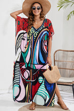 Load image into Gallery viewer, Slit Printed V-Neck Short Sleeve Cover Up
