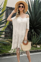 Load image into Gallery viewer, Double Take Eyelet Fringe Hem Longline Knit Cover Up
