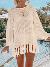 Load image into Gallery viewer, Double Take Openwork Tassel Hem Long Sleeve Knit Cover Up
