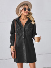 Load image into Gallery viewer, Pocketed Dropped Shoulder Mini Denim Dress
