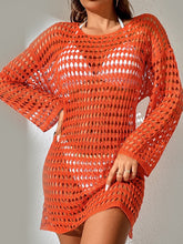 Load image into Gallery viewer, Openwork Boat Neck Long Sleeve Cover-Up
