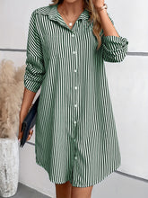 Load image into Gallery viewer, Striped Button Up Long Sleeve Mini Shirt Dress
