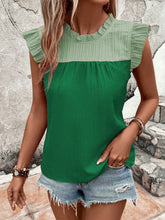 Load image into Gallery viewer, Frill Contrast Round Neck Cap Sleeve Blouse
