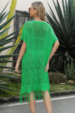 Load image into Gallery viewer, Double Take Eyelet Fringe Hem Longline Knit Cover Up
