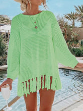 Load image into Gallery viewer, Double Take Openwork Tassel Hem Long Sleeve Knit Cover Up
