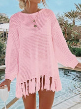 Load image into Gallery viewer, Double Take Openwork Tassel Hem Long Sleeve Knit Cover Up
