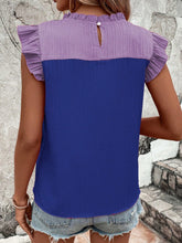 Load image into Gallery viewer, Frill Contrast Round Neck Cap Sleeve Blouse
