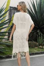 Load image into Gallery viewer, Double Take Eyelet Fringe Hem Longline Knit Cover Up
