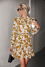 Load image into Gallery viewer, Floral Tie Neck Belted Puff Sleeve Dress
