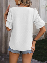 Load image into Gallery viewer, Swiss Dot V-Neck Short Sleeve Blouse
