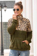 Load image into Gallery viewer, Leopard Zip-Up Turtle Neck Dropped Shoulder Sweatshirt
