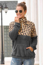 Load image into Gallery viewer, Leopard Zip-Up Turtle Neck Dropped Shoulder Sweatshirt
