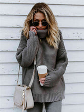 Load image into Gallery viewer, Turtleneck Dropped Shoulder Slit Sweater
