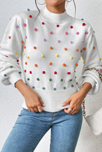 Load image into Gallery viewer, Pom-Pom Trim Mock Neck Long Sleeve Pullover Sweater
