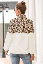 Load image into Gallery viewer, Leopard Zip-Up Turtle Neck Dropped Shoulder Sweatshirt
