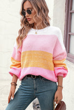 Load image into Gallery viewer, Round Neck Color Block Ribbed Pullover Sweater
