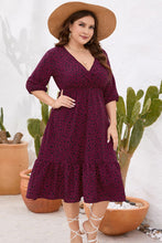 Load image into Gallery viewer, Curvy Size Printed Surplice Ruffle Hem Dress
