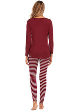 Load image into Gallery viewer, Graphic Round Neck Top and Striped Pants Set
