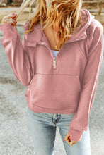 Load image into Gallery viewer, Double Take Half-Zip Thumbhole Sleeve Hoodie
