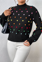 Load image into Gallery viewer, Pom-Pom Trim Mock Neck Long Sleeve Pullover Sweater
