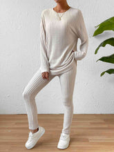 Load image into Gallery viewer, Ribbed Top and Pants Lounge Set
