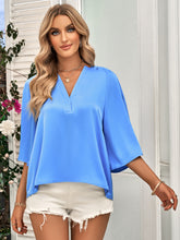 Load image into Gallery viewer, Three-Quarter Flare Sleeve V-Neck Blouse
