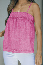 Load image into Gallery viewer, Pink Smocked Adjustable Strap Denim Cami Top
