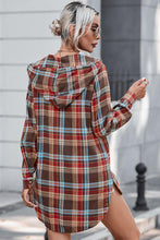 Load image into Gallery viewer, Plaid Drawstring Long Sleeve Hooded Dress with Pocket
