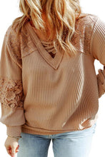 Load image into Gallery viewer, Plus Size Waffle -Knit V-Neck Long Sleeve Blouse
