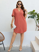 Load image into Gallery viewer, Curvy  Buttoned Notched Neck Shift Dress
