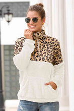 Load image into Gallery viewer, Leopard Zip-Up Turtle Neck Dropped Shoulder Sweatshirt
