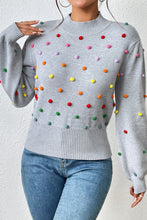 Load image into Gallery viewer, Pom-Pom Trim Mock Neck Long Sleeve Pullover Sweater
