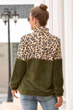 Load image into Gallery viewer, Leopard Zip-Up Turtle Neck Dropped Shoulder Sweatshirt
