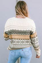 Load image into Gallery viewer, Geometric V-Neck Dropped Shoulder Sweater
